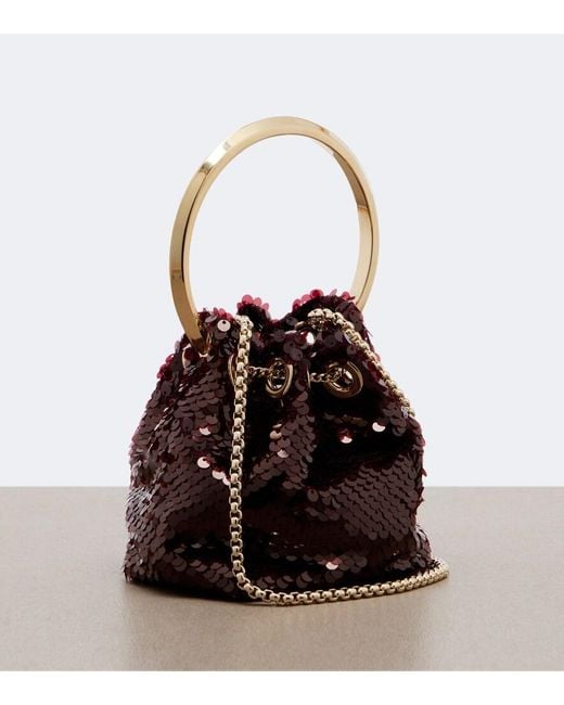 Jimmy Choo White Bon Bon Micro Sequined Bucket Bag