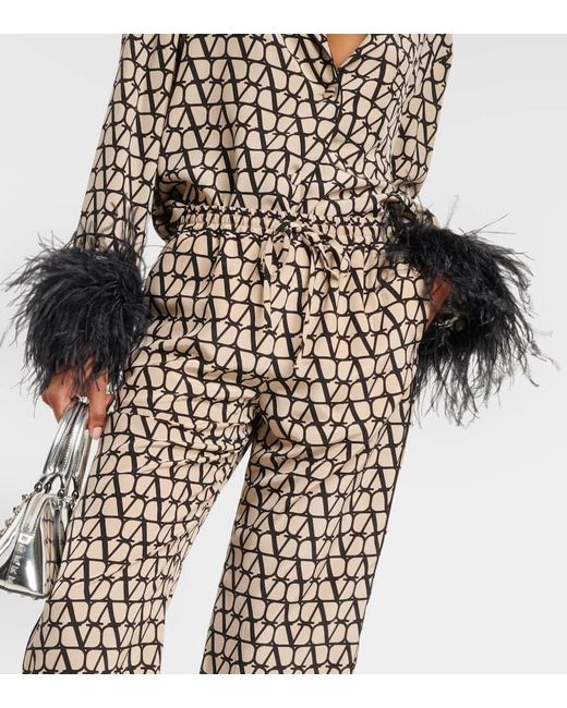 Valentino Gray Toile Iconographe Silk Straight Pants