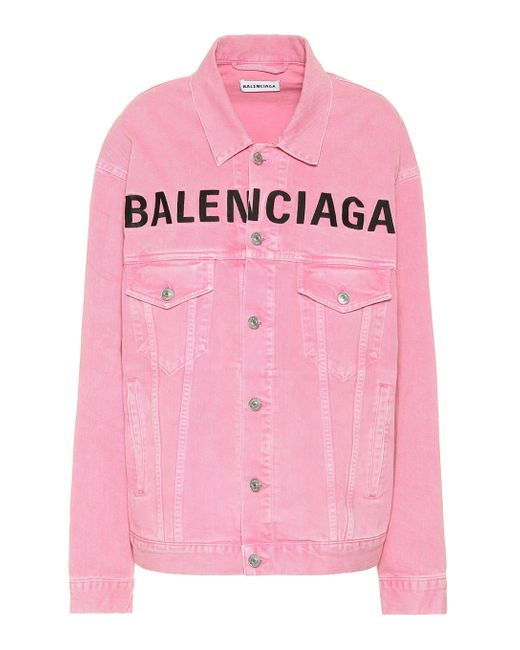 Balenciaga Embroidered Logo Denim Jacket in Pink - Save 12% - Lyst