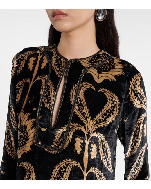 Johanna Ortiz Black Embroidered Velvet Maxi Dress