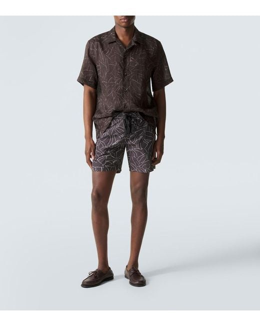 Brioni Black Printed Linen Bowling Shirt for men