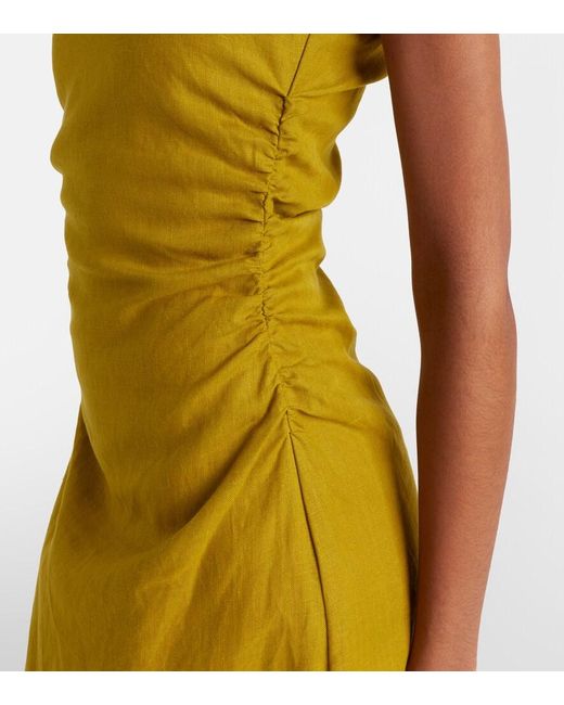 Faithfull The Brand Yellow Jomana One-Shoulder Linen Maxi Dress