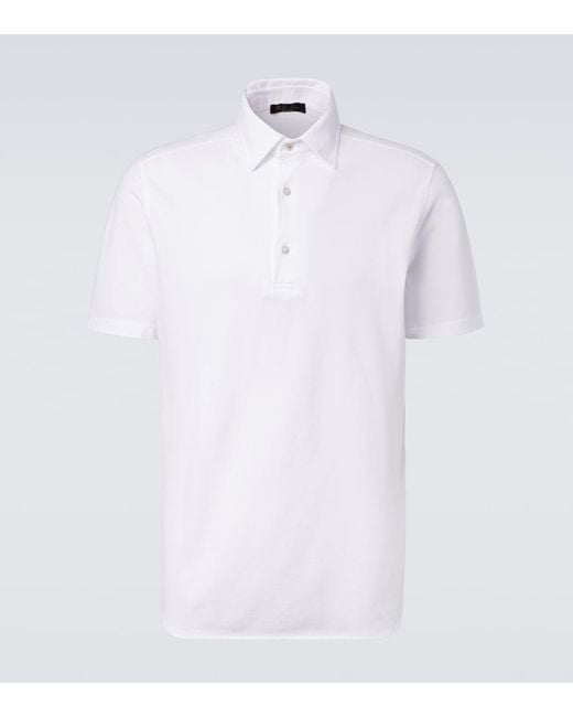 Loro Piana White Brenna Cotton Pique Polo Shirt for men