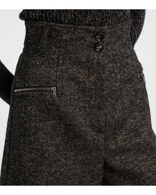 Max Mara Black Herringbone Wool-Blend Shorts