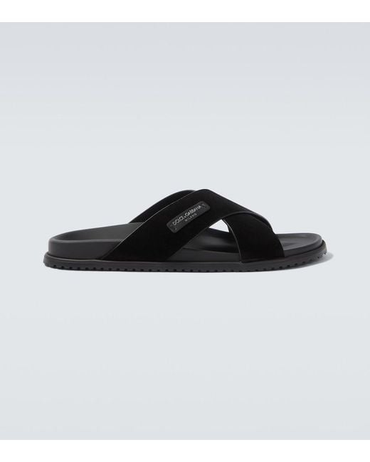 Dolce & Gabbana Black Logo Suede Sandals for men