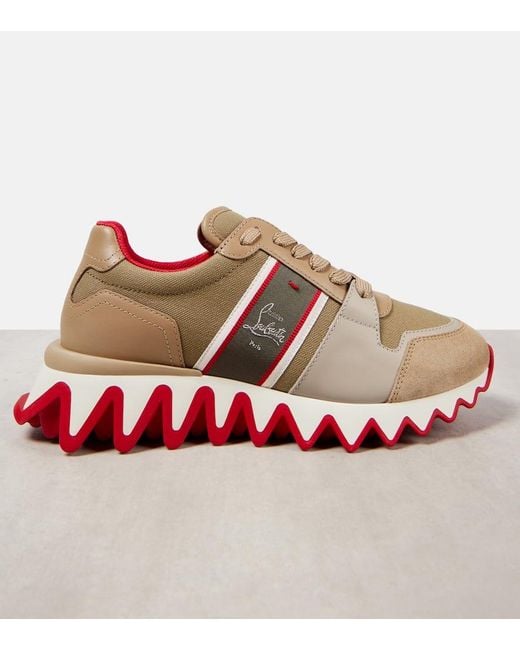 Christian Louboutin Brown Nastroshark 40 Embroidered Grosgrain-Trimmed Suede, Canvas And Leather Sneakers