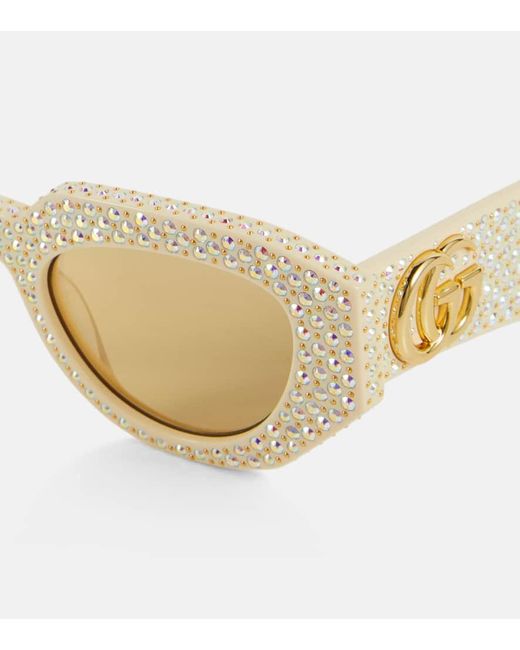 Gucci Natural Ovale Sonnenbrille mit Kristallen