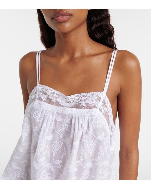 Eres White Amande Floral Cotton-Blend Voile Camisole