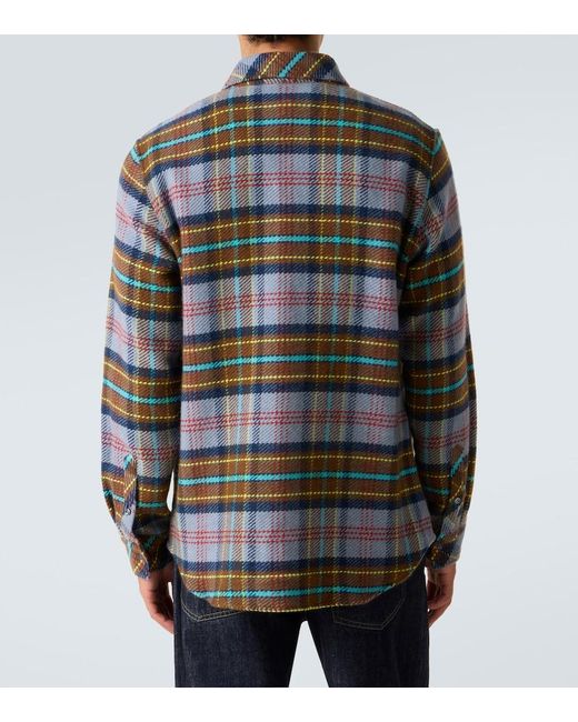 God's True Cashmere Gray Plaid Cashmere Shirt With Lapis Lazuli for men