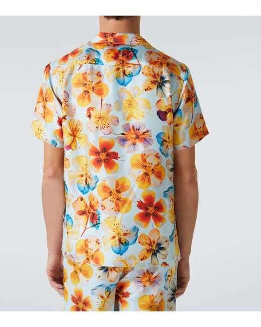 Orlebar Brown Blue Hibbert Floral Silk Bowling Shirt for men