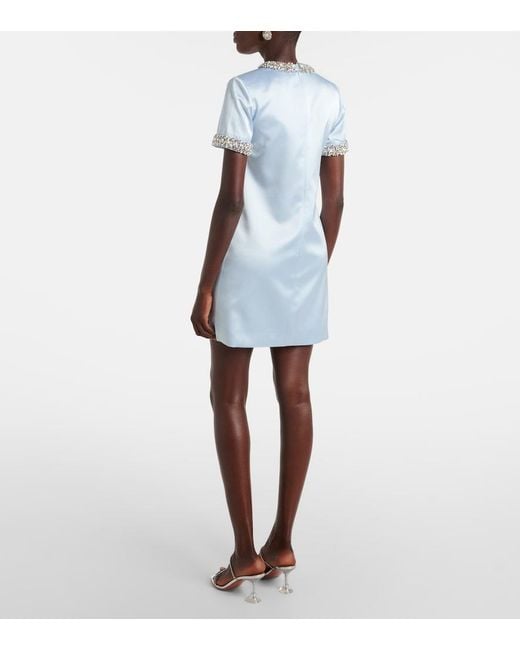 Self-Portrait Blue Embellished Satin Minidress