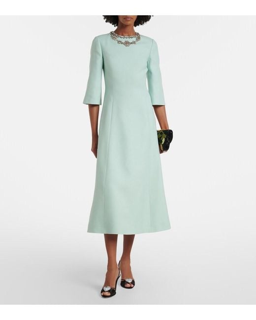 Valentino Green Crepe Couture Embellished Midi Dress