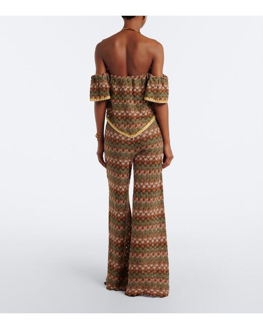 LaDoubleJ Natural Embroidered Cotton-Blend Palazzo Pants
