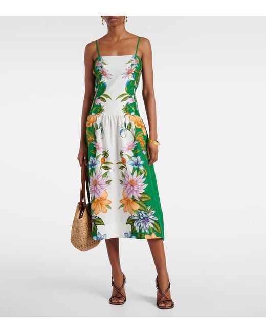 Vestido Midi Sweet Bloom De Mezcla De Lino Farm Rio de color Green