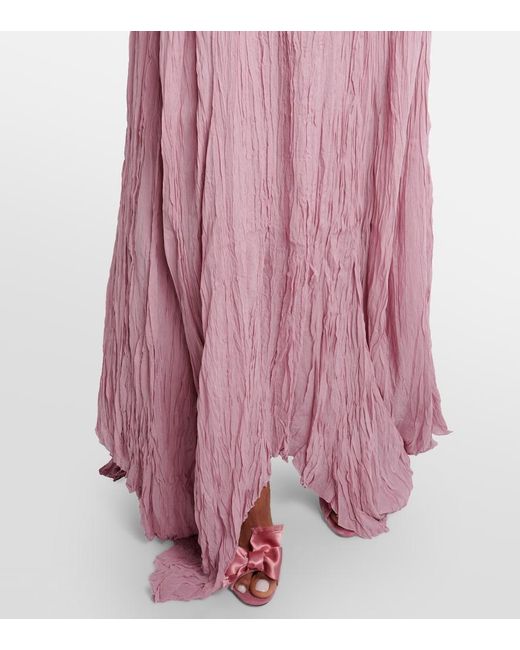 Blumarine Pink Lace-Trimmed Plisse Georgette Gown