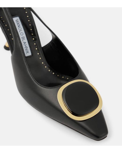 Manolo Blahnik Black Chiaran 70 Leather Slingback Pumps