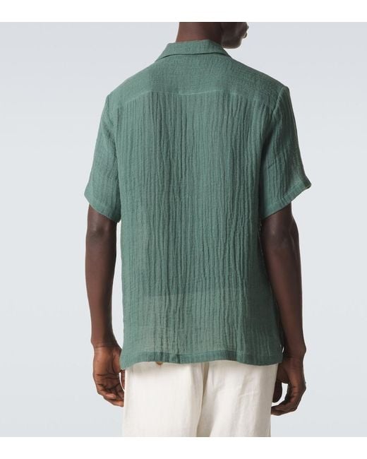 LeKasha Green Botad Linen Bowling Shirt for men