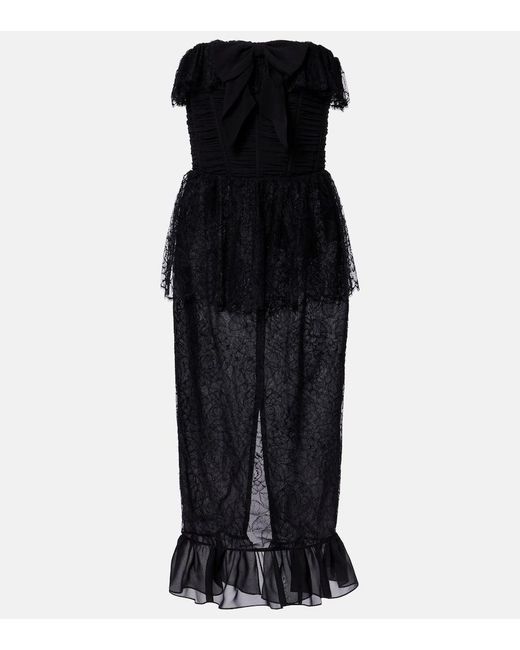 Alessandra Rich Black Lace And Silk Georgette Bustier Dress
