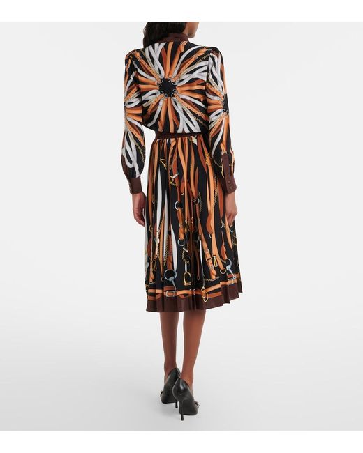 Gucci Brown Printed Tie-Neck Silk Shirt Dress