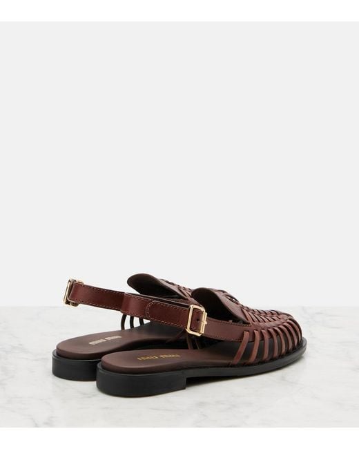 Miu Miu Brown Leather Slingback Fisherman Sandals