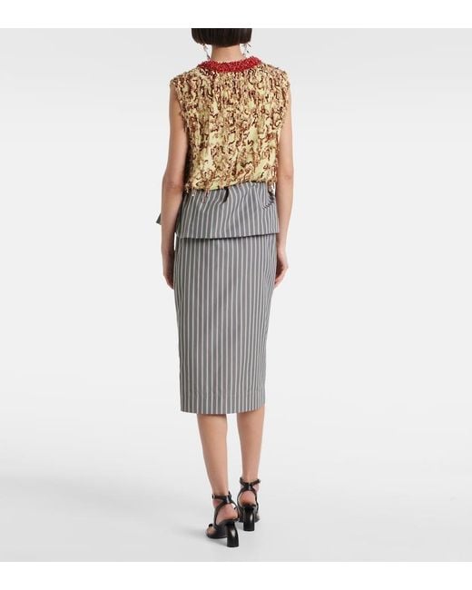 Dries Van Noten Gray Striped Cotton Poplin Midi Skirt