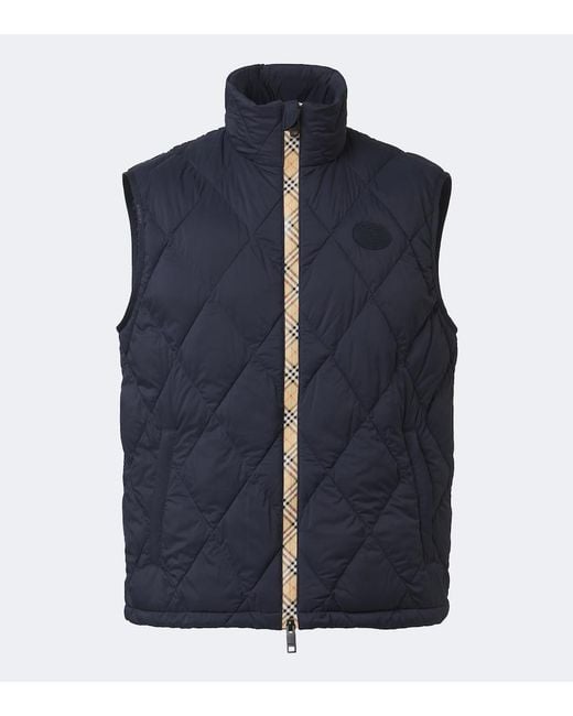 Burberry Blue Check Quilted Vest for men
