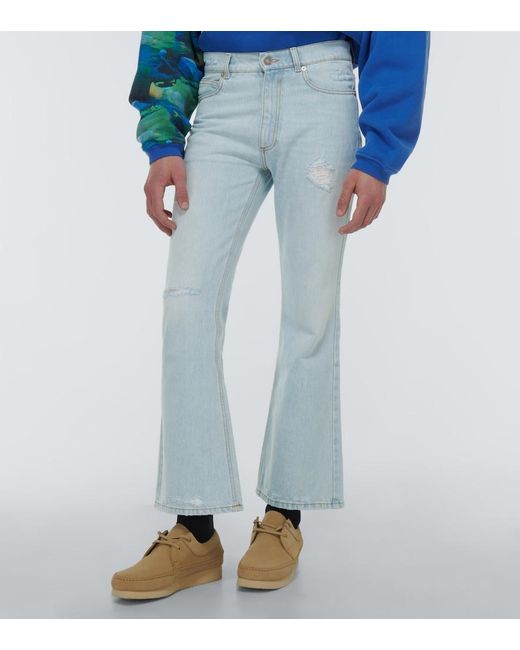 ERL Blue Distressed Mid-Rise Flared Jeans for men