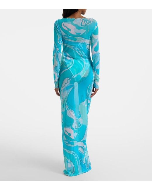 Emilio Pucci Blue Orchidee Sheer Maxi Dress