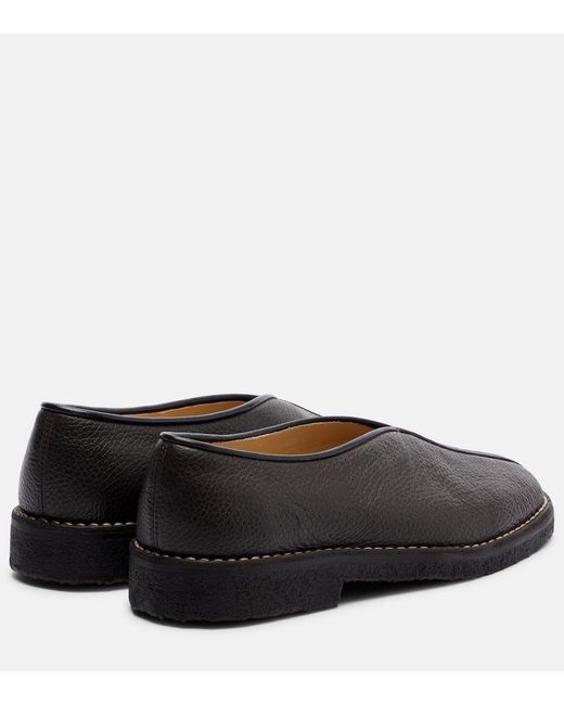 Lemaire Black Piped Leather Slip-On Shoes