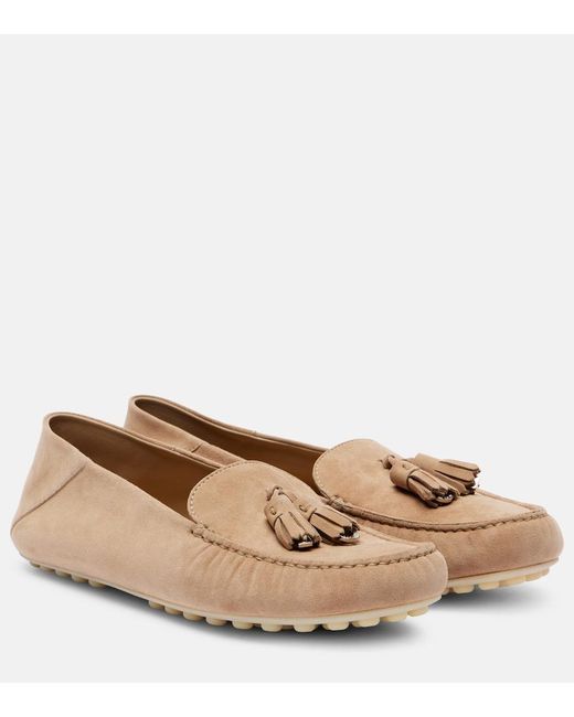 Loro Piana Natural Dot Sole Suede Moccasins