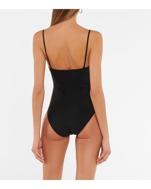 Magda Butrym Black Elegant High-Leg One-Piece Swimsuit With Floral Accents