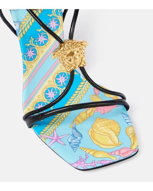 Versace Blue La Medusa Printed Leather Sandals