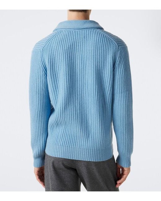Allude Blue Ribbed-Knit Wool And Cashmere Cardigan for men