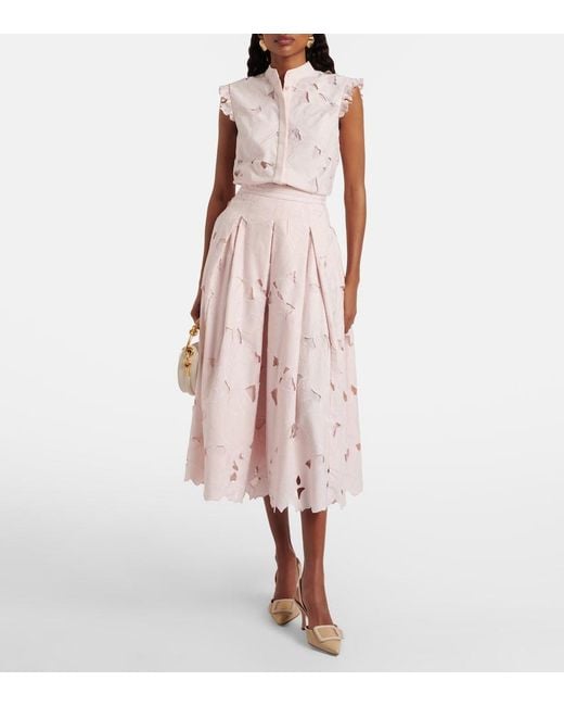 Erdem Pink Embroidered Floral Cotton-Blend Top