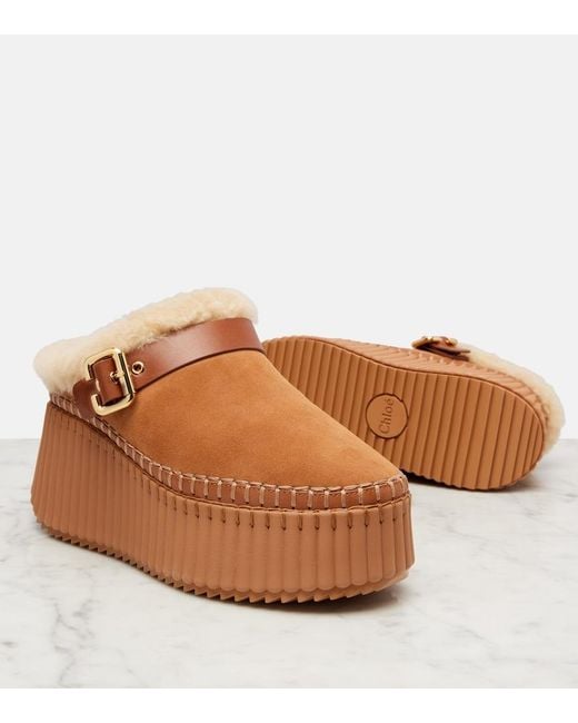 Chloé Brown Nama 80 Suede Platform Mules