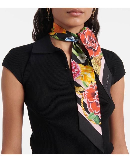 Foulard En Soie A Fleurs Dolce & Gabbana en coloris White