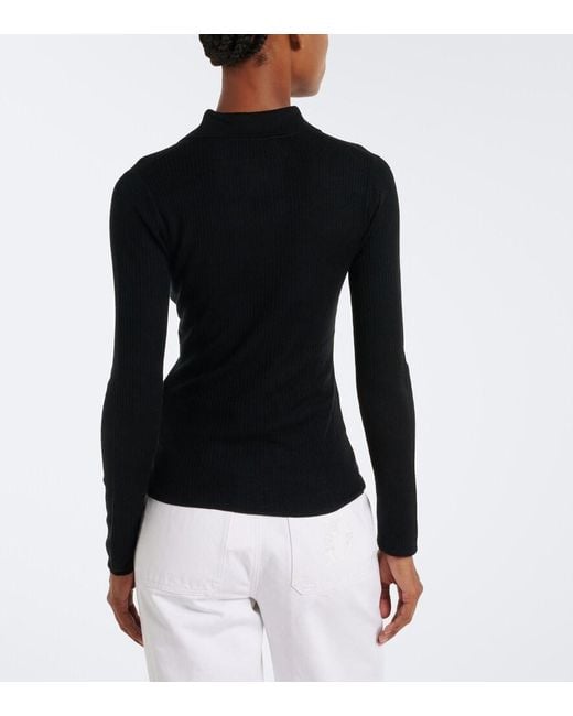 Max Mara Black Ribbed-Knit Silk And Cashmere Polo Sweater