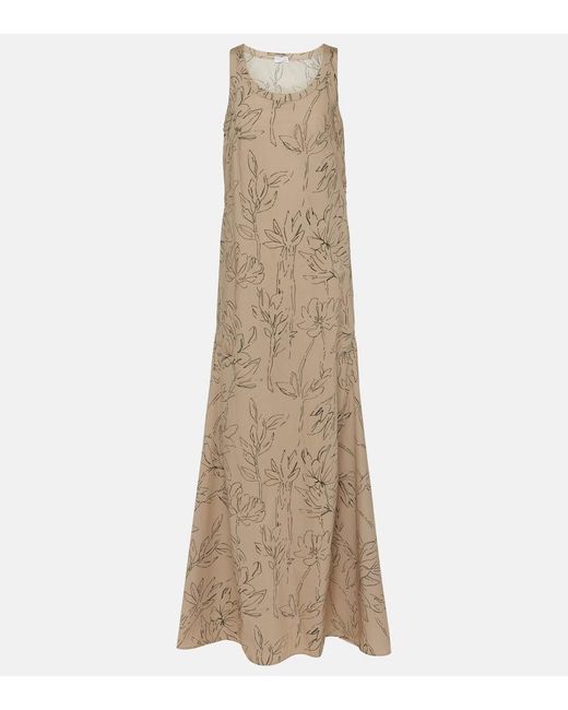 Vestido largo de algodon floral Brunello Cucinelli de color Natural