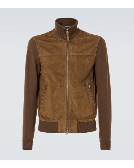 Tom Ford Brown Paneled Suede And Wool Jacket for men