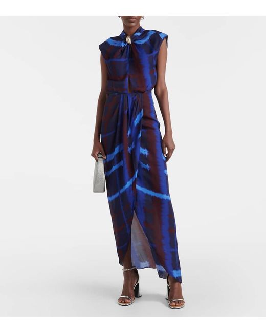 Vestido largo de seda con aberturas Johanna Ortiz de color Blue