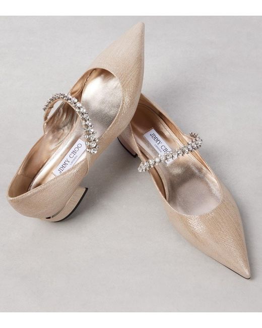 Jimmy Choo Natural Bing Embellished Leather Mary Jane Pumps