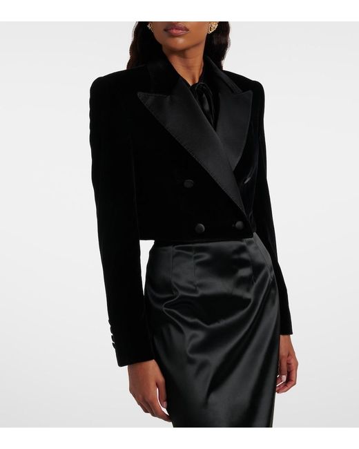 Dolce & Gabbana Black Cropped Cotton-Blend Velvet Blazer