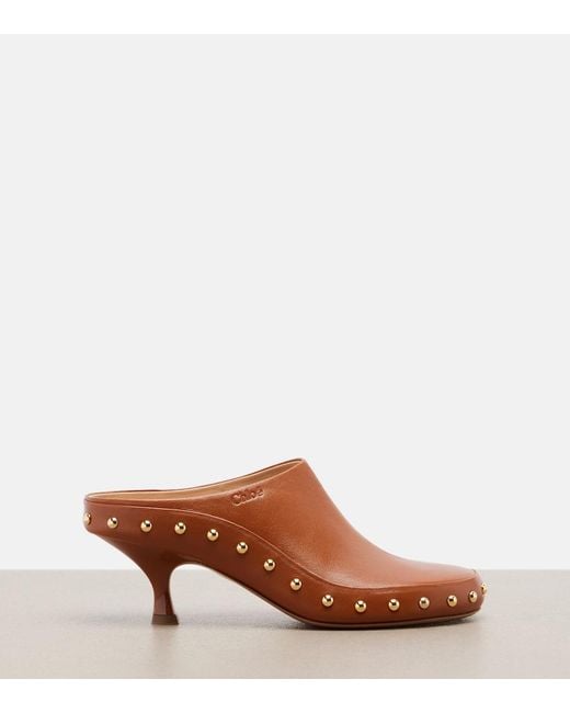 Chloé Brown Studded Leather Clogs