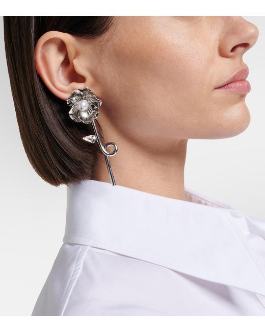 Simone Rocha Metallic Crystal-Embellished Faux Pearl Earrings