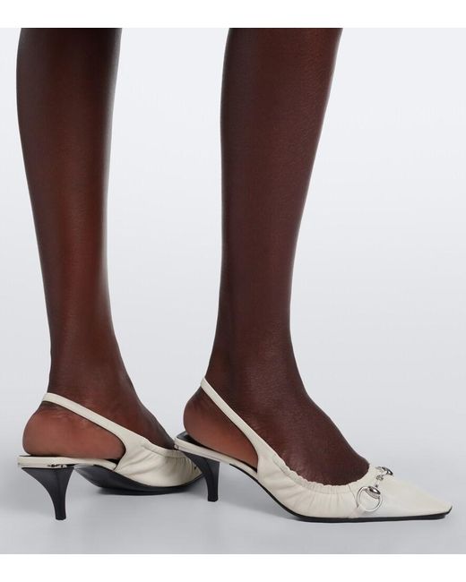 Gucci White Vittoria Horsebit Leather Slingback Pumps