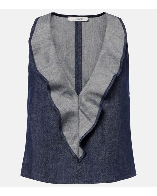 Dorothee Schumacher Blue Fluid Denim Ruffled Crop Top