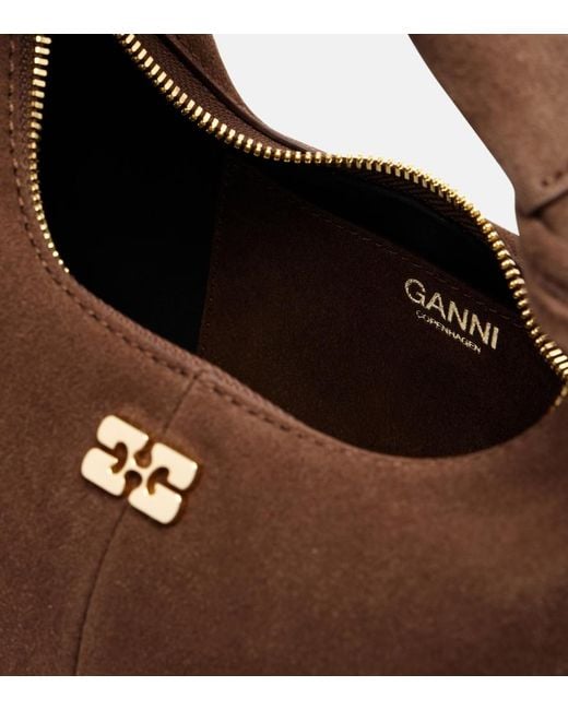 Ganni Brown Suede Top-Handle Bag