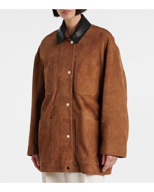 Nour Hammour Brown Barn Leather-Trimmed Suede Jacket