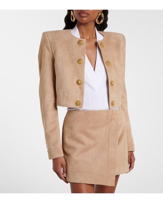 Balmain Natural Suede Cropped Jacket