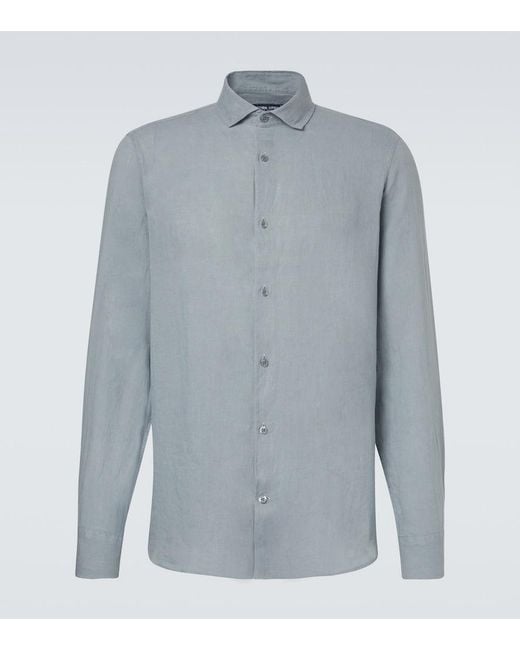 Frescobol Carioca Blue Antonio Linen Shirt for men